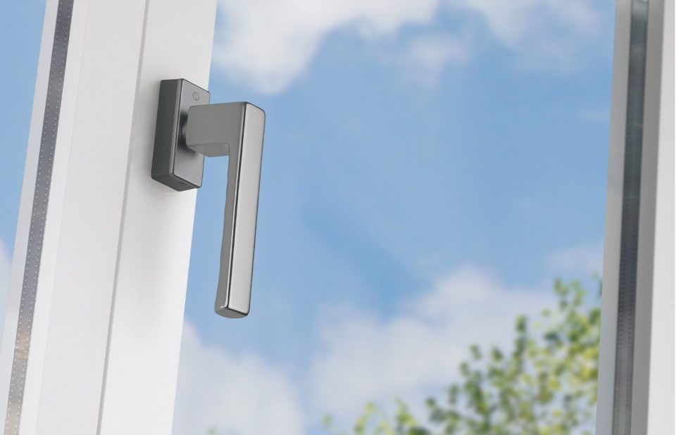 HOPPE-Fenstergriff mit SecuForte, Serie Toulon, F9 Aluminium stahlfarben