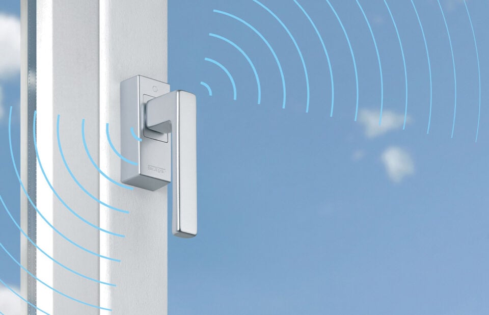 HOPPE-eFenstergriff SecuSignal, Serie Toulon, F1 Aluminium silberfarben