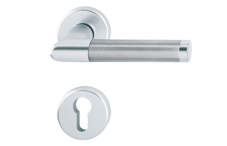 HOPPE door handle set, Amsterdam series, silver effect/satin stainless steel (F1/F69)