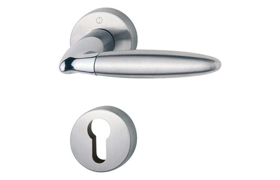HOPPE door handle set, Athinai series, polished chrome/satin stainless steel (F49/F69)