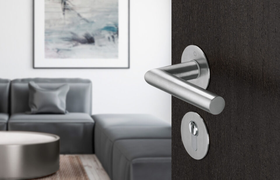 HOPPE door handle set, Amsterdam series, satin stainless steel (F69)