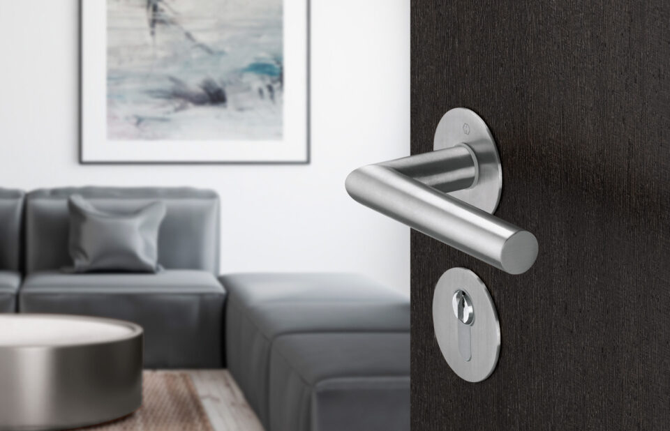 HOPPE door handle set, Amsterdam series, F69 satin stainless steel HOPPE door handle set, Amsterdam series, F69 satin stainless steel