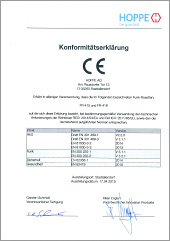 HOPPE CE-Konformitätserklärung für deneFenstergriff ConnectHomemit den Funkrosetten FR-415 und FR-416(0,5 MB)