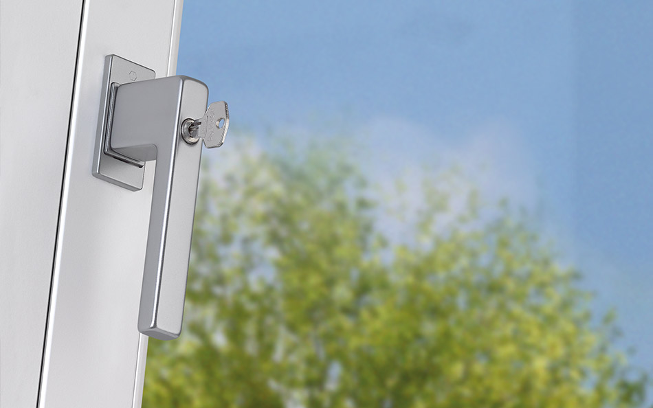 Ein abgeschlossener HOPPE-Fenstergriff mit Secu100 + Secustik Ein abgeschlossener HOPPE-Fenstergriff mit Secu100 + Secustik