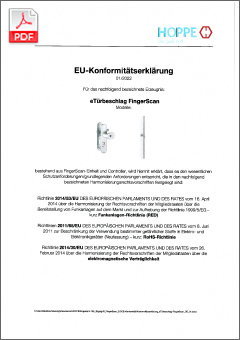 HOPPE EU-Konformitätserklärung für den eTürbeschlag FingerScan