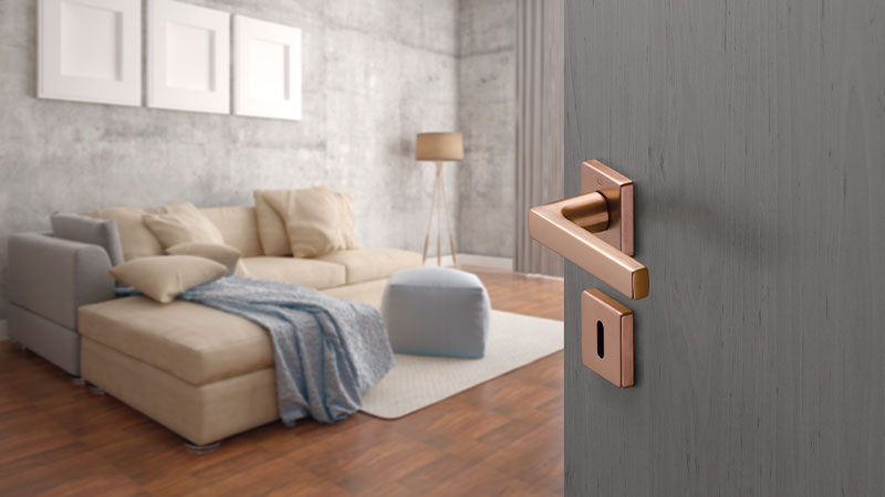 HOPPE door handle set, Dallas series, copper-coloured satin – Resista® (F84-1-R)