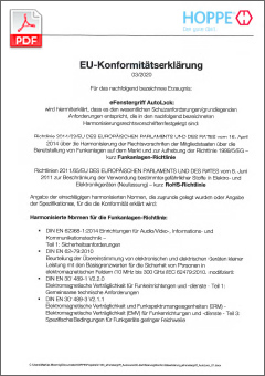 HOPPE Declaración de Conformidad UE eManilla AutoLock de ventana