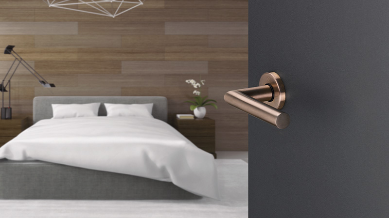 Juego de manillas HOPPE para puertas interiores, línea Amsterdam, F84-1-R aspecto cobre satinado – Resista Juego de manillas HOPPE para puertas interiores, línea Amsterdam, F84-1-R aspecto cobre satinado – Resista