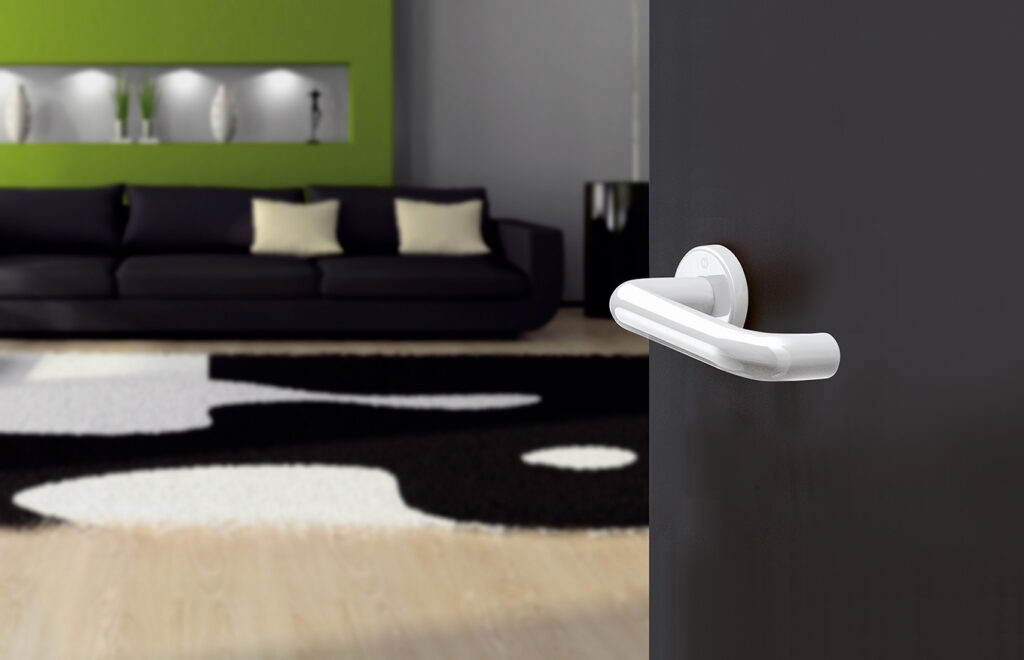 Juego de manillas HOPPE para puertas interiores, línea Paris, F9016 blanco tráfico Juego de manillas HOPPE para puertas interiores, línea Paris, F9016 blanco tráfico