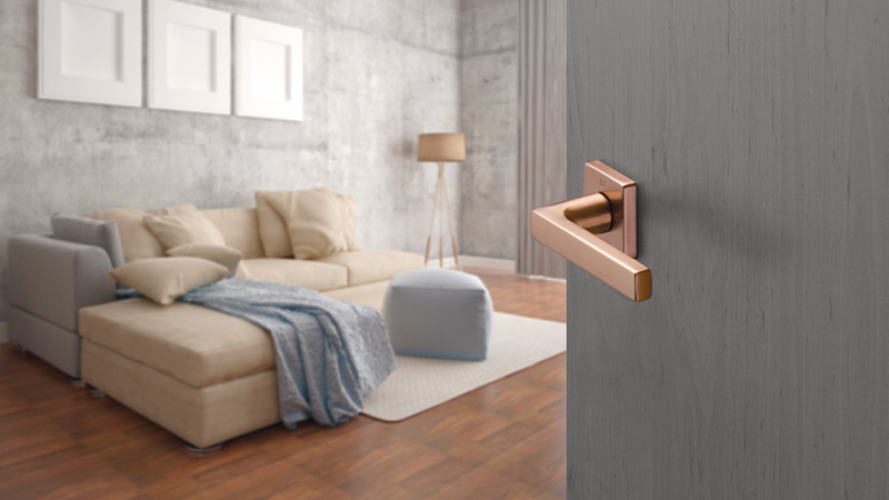 Juego de manillas HOPPE para puertas interiores, línea Dallas, F84-1-R aspecto cobre satinado – Resista Juego de manillas HOPPE para puertas interiores, línea Dallas, F84-1-R aspecto cobre satinado – Resista