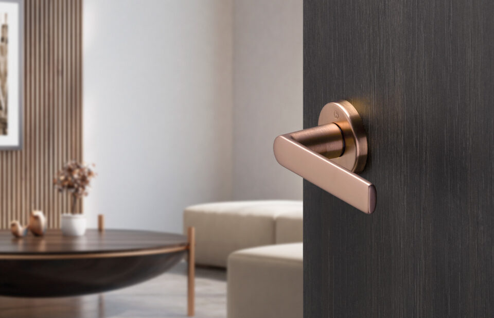 Manilla para puerta, línea Los Angeles, F84-1-R aspecto cobre satinado – Resista Manilla para puerta, línea Los Angeles, F84-1-R aspecto cobre satinado – Resista