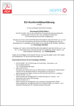 HOPPE Déclaration de conformité UE – ePoignée de fenêtre OPUS FR400-1