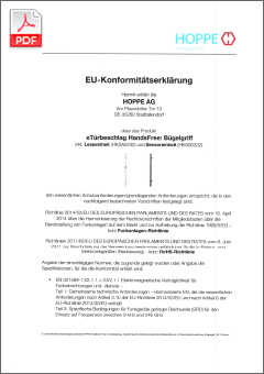 HOPPE Déclaration de conformité UE – ePoignée de porte HandsFree (poignéee battante) inclus HKSA0232 et HKSS0232