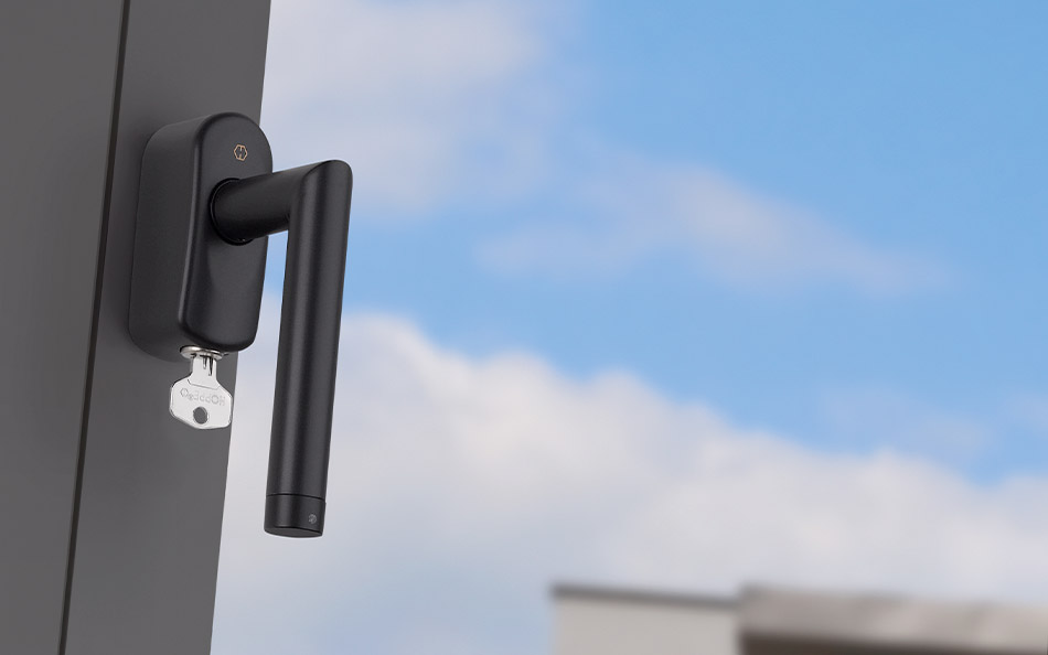ePoignée de fenêtre ConnectSense HOPPE, ligne Amsterdam, noir mat (F9714M)