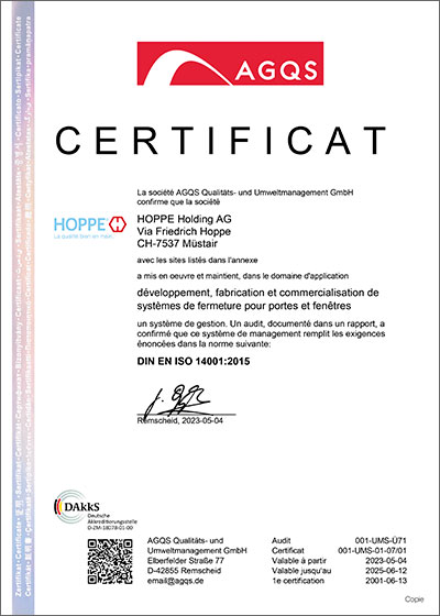 Certificat DIN EN ISO 14001:2015