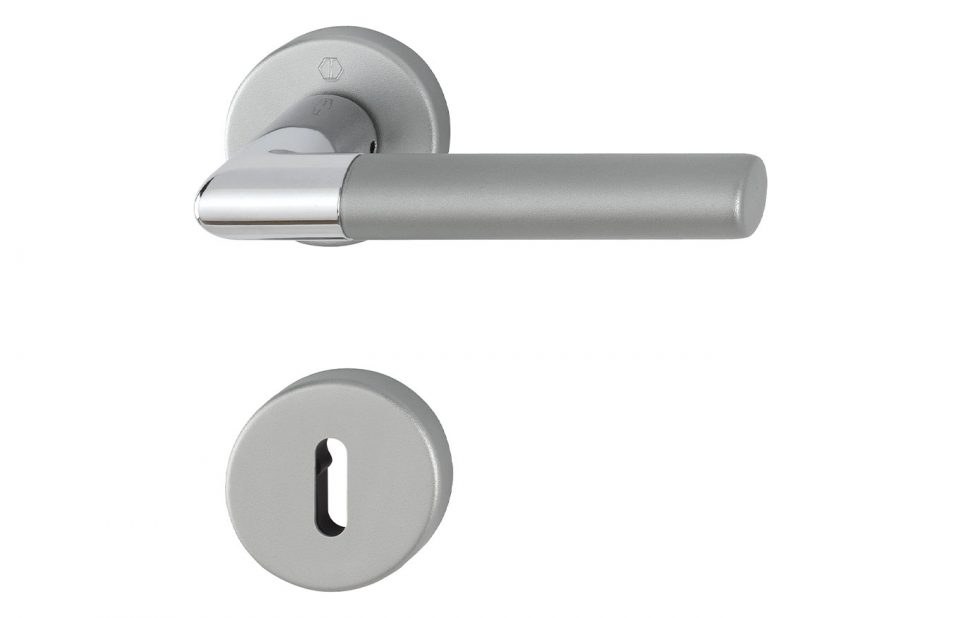 HOPPE door handle set, Lecce series, polished chrome/aluminium matt steel effect (F49/F9-2)