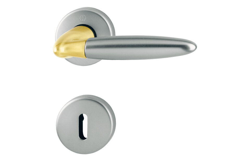 HOPPE door handle set, Athinai series, satin brass/aluminium steel effect (F72/F9)