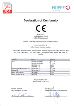 HOPPE Declaration of Conformity CE eHandle ConnectHome for windows with roses FR-415 and FR-416