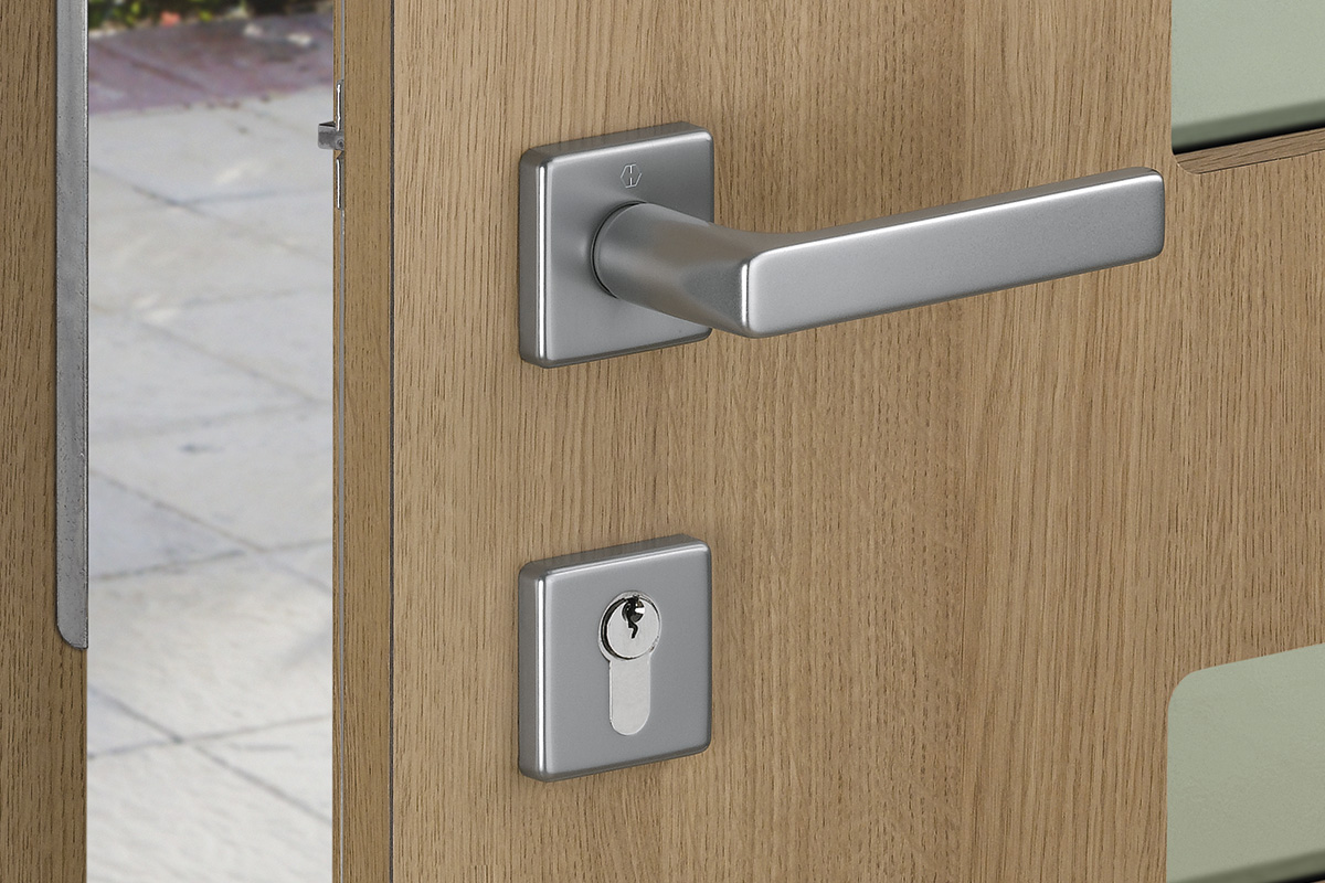 Security handle sets with backplate-rose/escutcheon combination