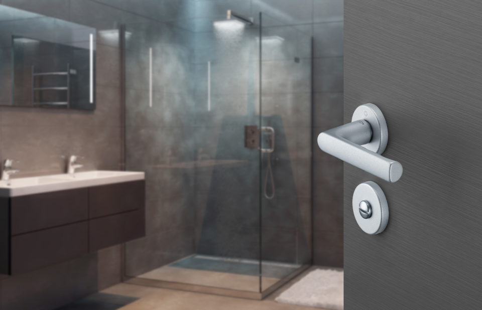 HOPPE handle set for interior doors with SecuSan, Hamburg series, F1-2-S alu matt silver effect SecuSan (for interior applications only)