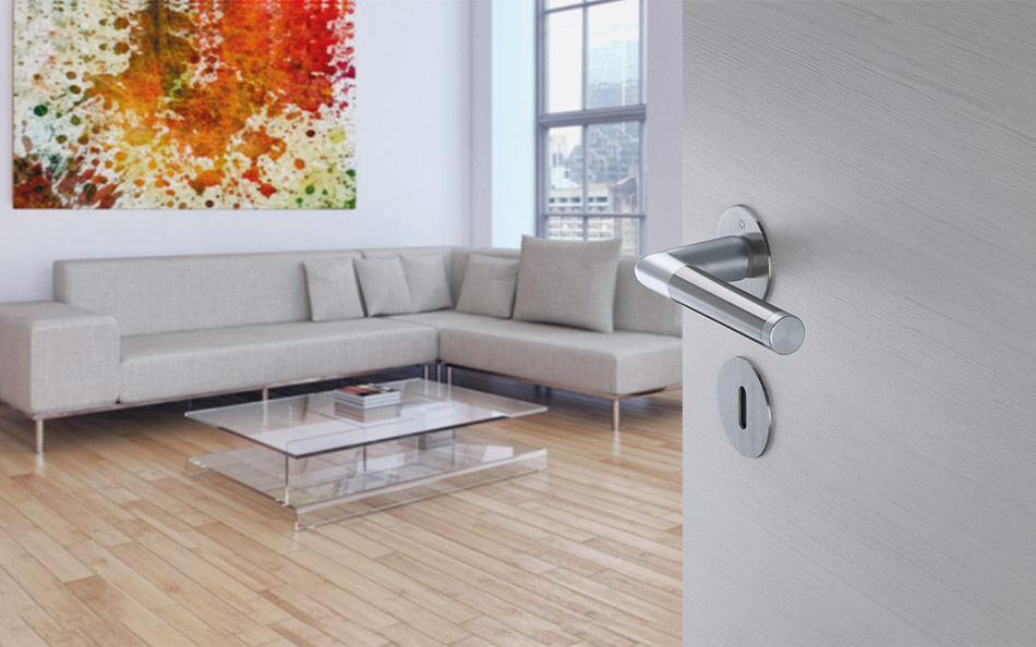 HOPPE Quick-FitPlus handle set for interior doors, Amsterdam series, silver effect/satin stainless steel (F1/F69)