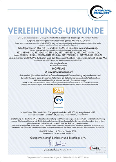 Certificate DIN 18257 Certificate DIN 18257