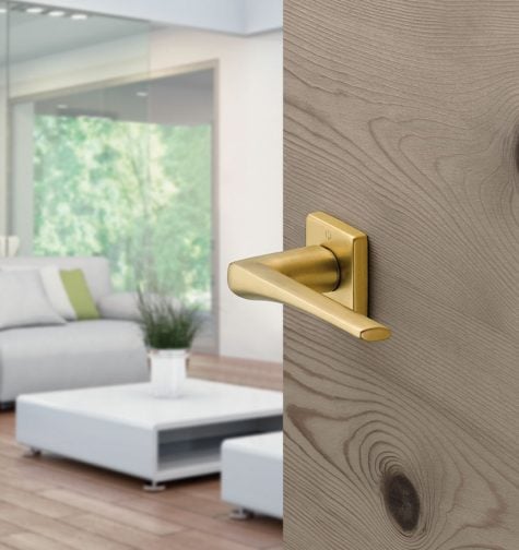 HOPPE door handle set, Canberra series, F78-1-R light satin brass effect – Resista