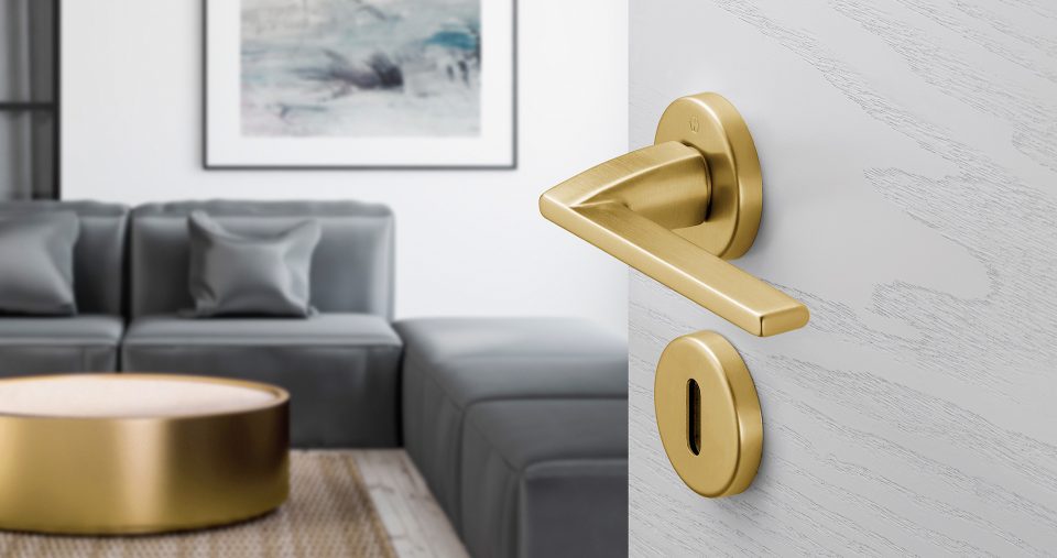 HOPPE door handle set, Bergamo series, light satin brass effect – Resista® (F78-1-R)