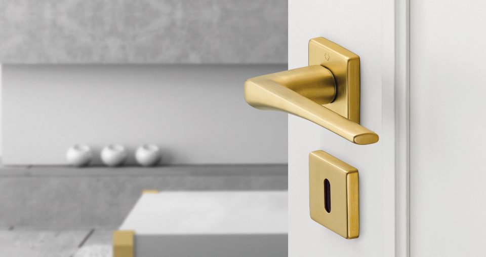 HOPPE door handle set, Canberra series, light satin brass effect – Resista® (F78-1-R)