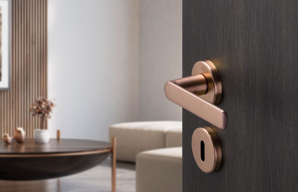 HOPPE door handle set, Los Angeles series, copper-coloured satin – Resista® (F84-1-R)