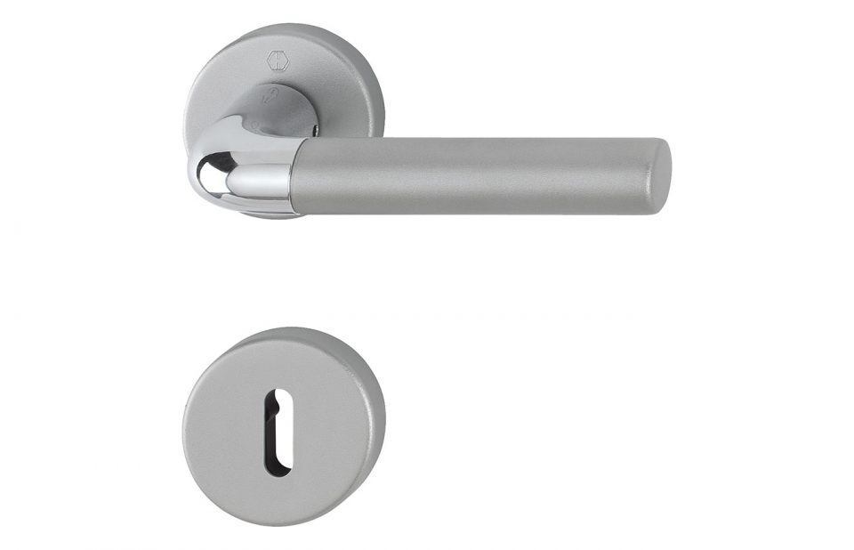 HOPPE door handle set, Bremen series, polished chrome/aluminium matt steel effect (F49/F9-2)