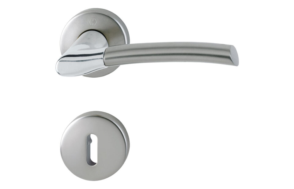 HOPPE door handle set, Bergen series, polished chrome/aluminium steel effect (F49/F9)