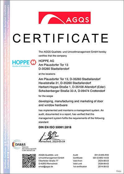 Certificate DIN EN ISO 50001:2018