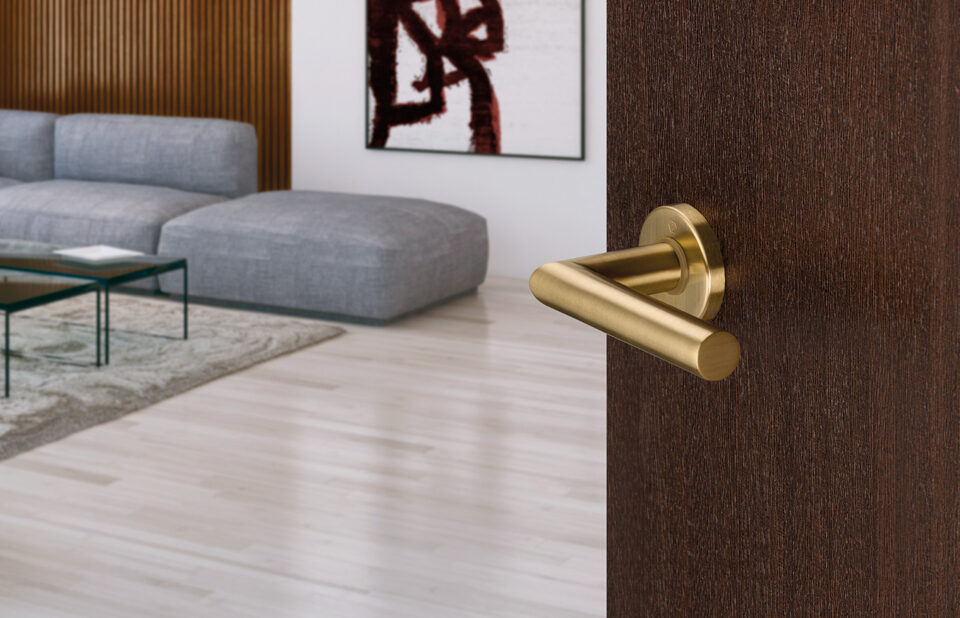 HOPPE krukgarnituur, serie Amsterdam, F78-1-R licht messingkleurig gesatineerd – Resista