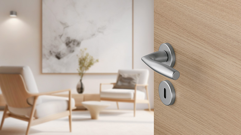 HOPPE door handle set, Vitória series, F9 aluminium steel effect
