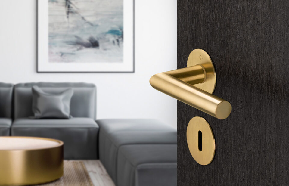 HOPPE door handle set, Amsterdam series, light satin brass effect – Resista® (F78-1-R)